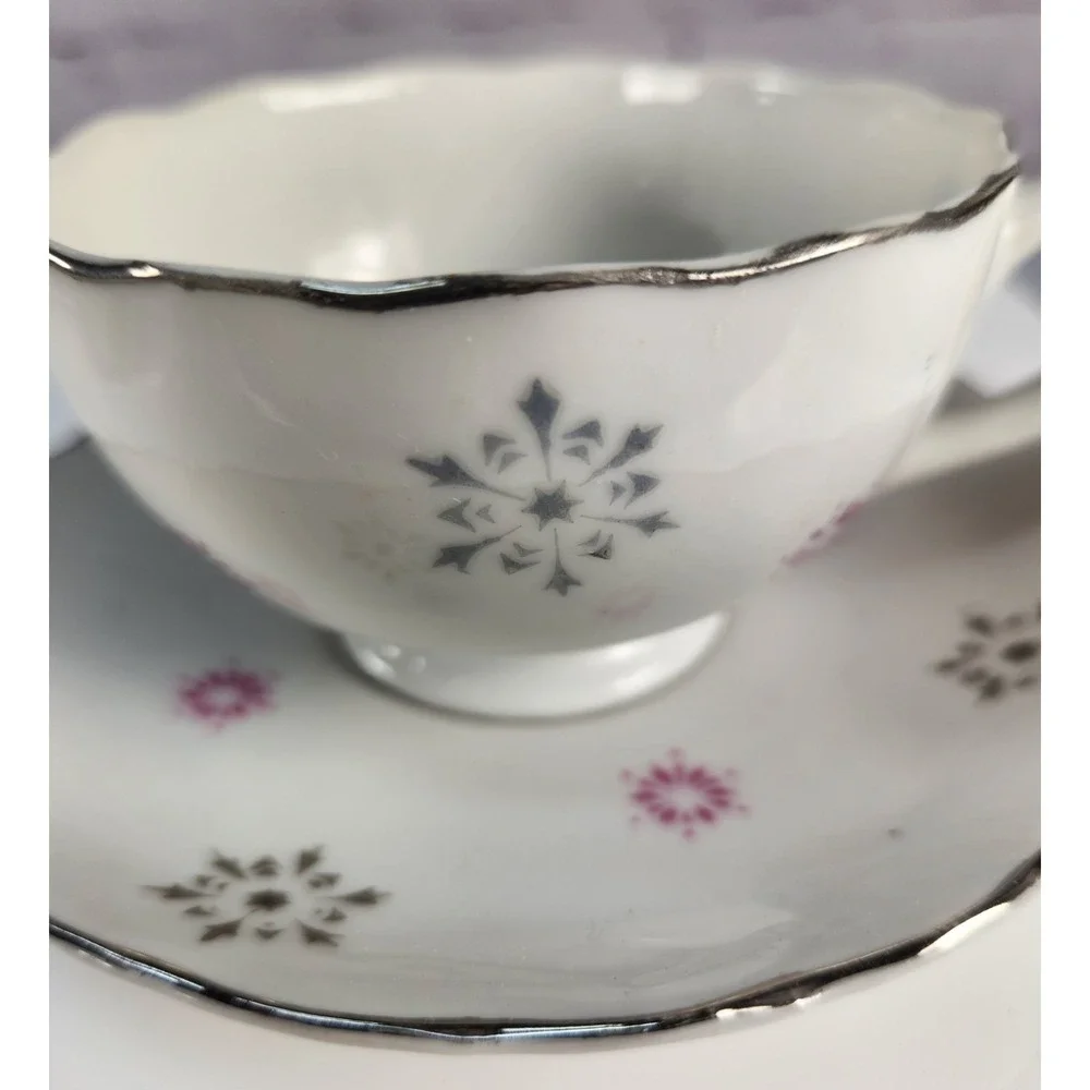 Vintage Hospitality Crystalline Coffee Teacup And Saucer Japan Cottage Chic